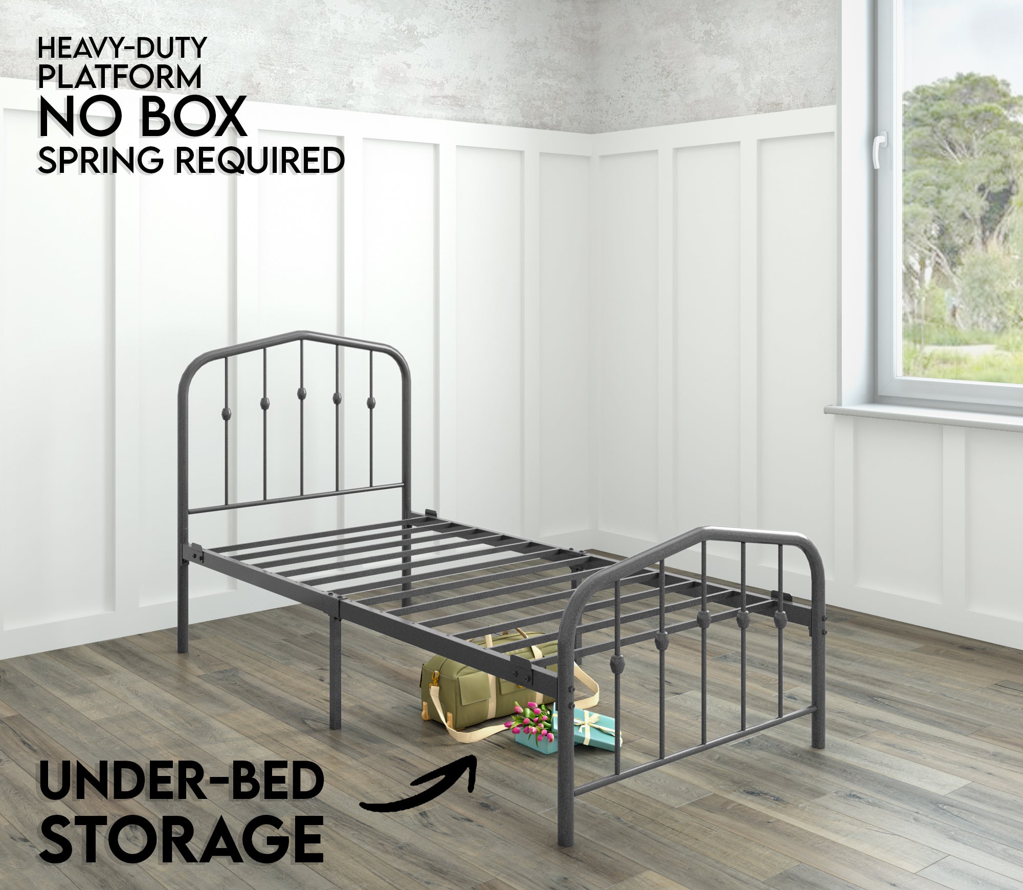 Washington Bed - Charcoal Grey - Ambee21