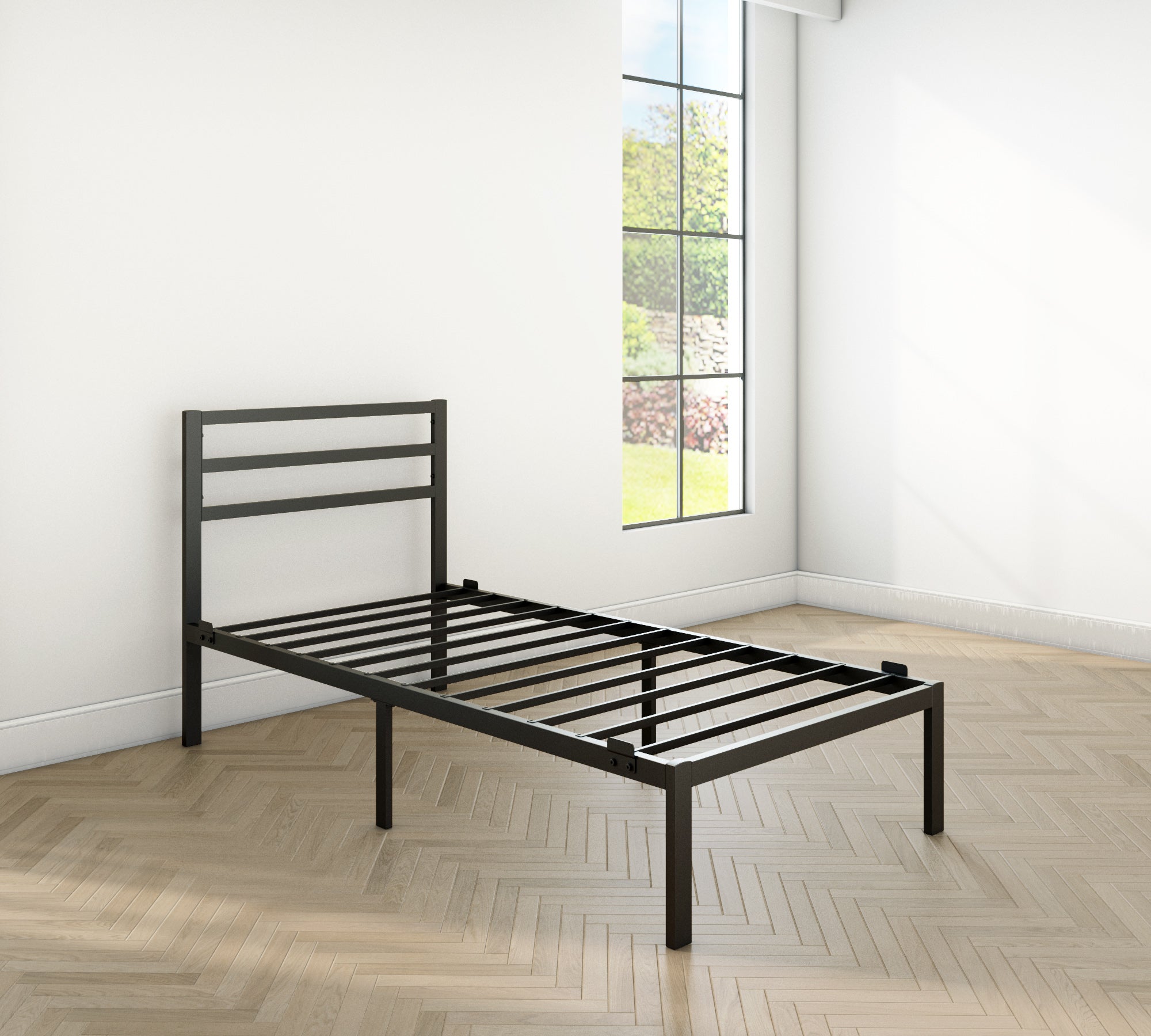 Modern Bed - Black, Metal Bed Frame - Ambee21