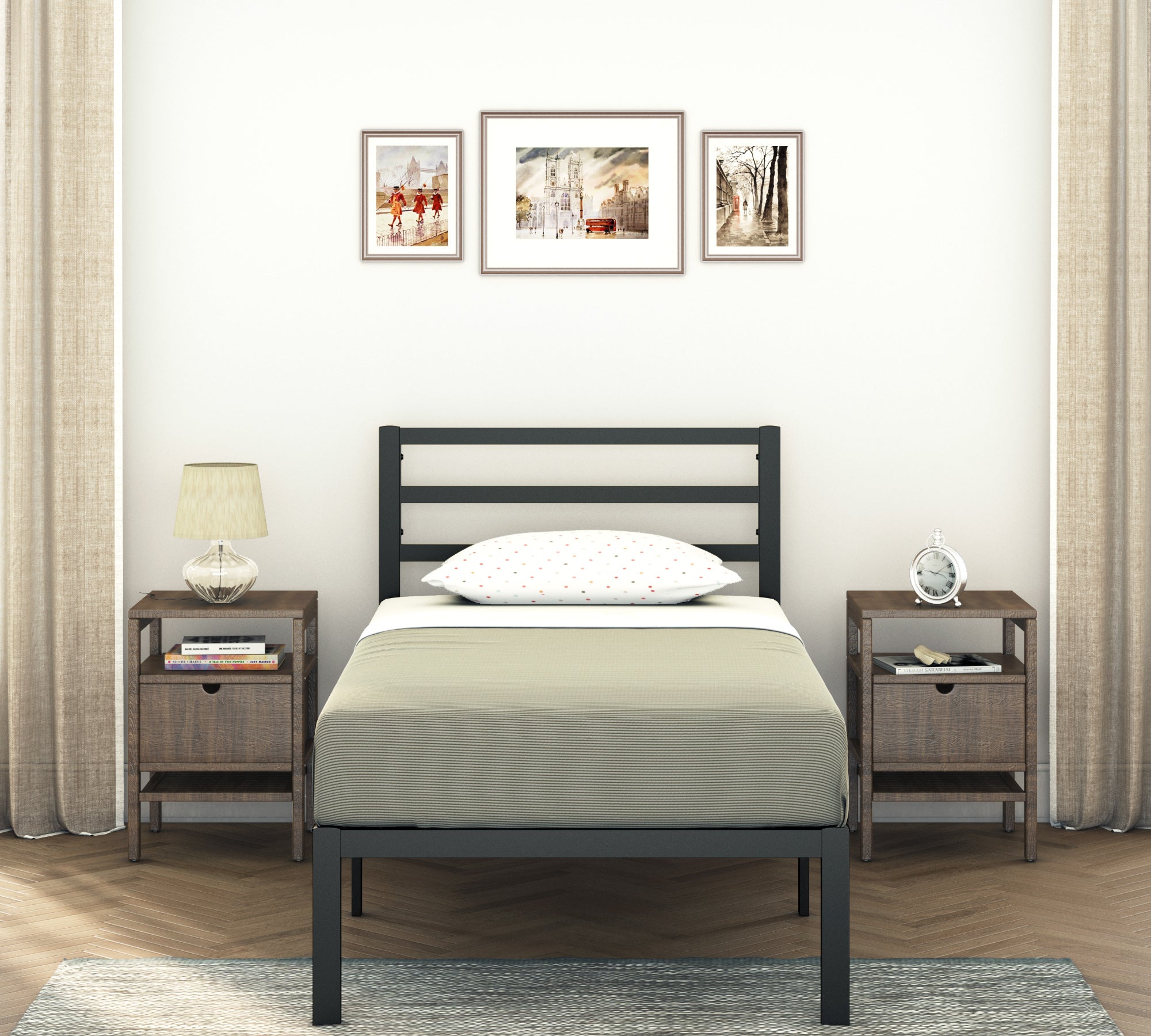 Modern Bed - Black, Metal Bed Frame - Ambee21