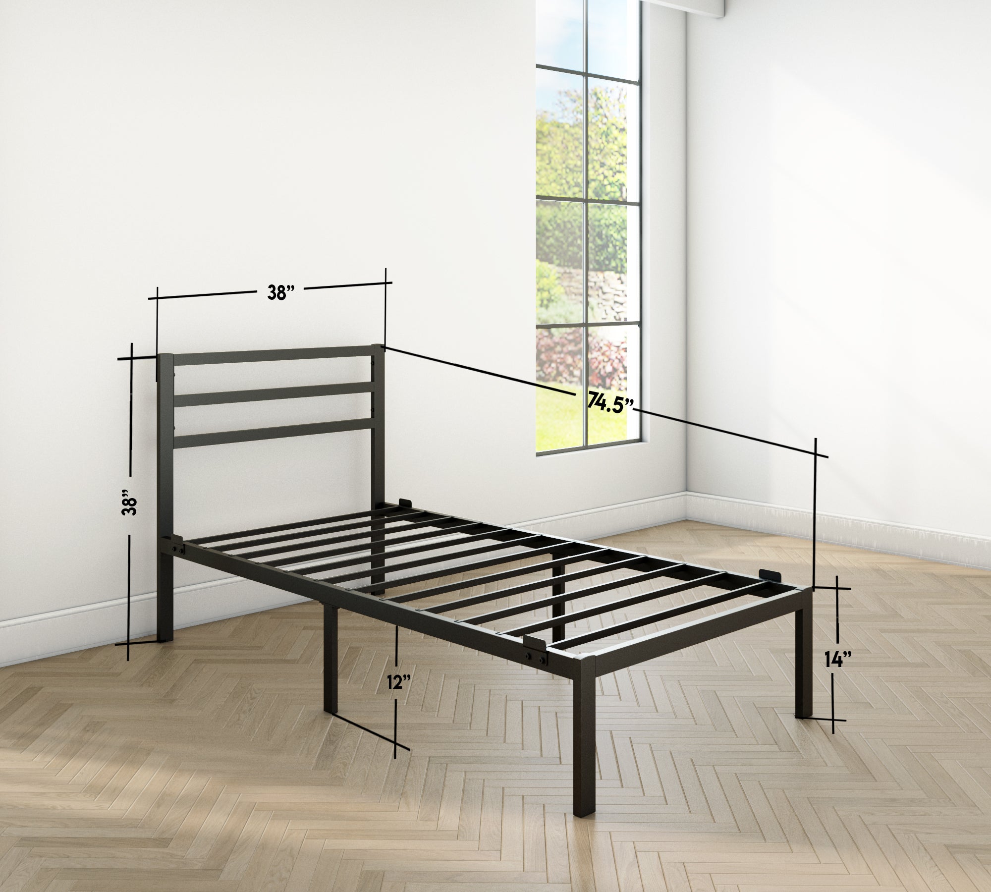 Modern Bed - Black, Metal Bed Frame - Ambee21