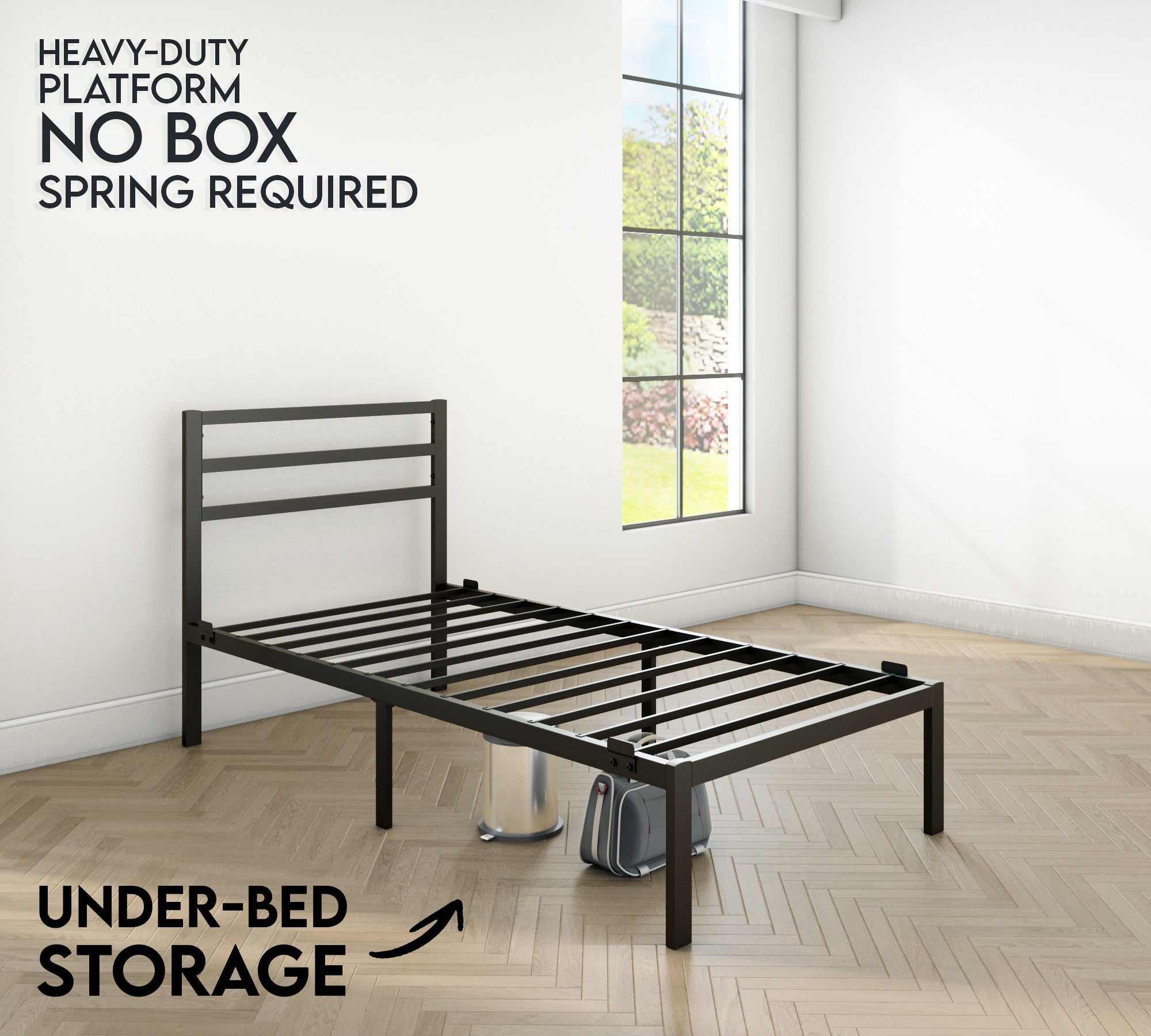Modern Bed - Black, Metal Bed Frame - Ambee21