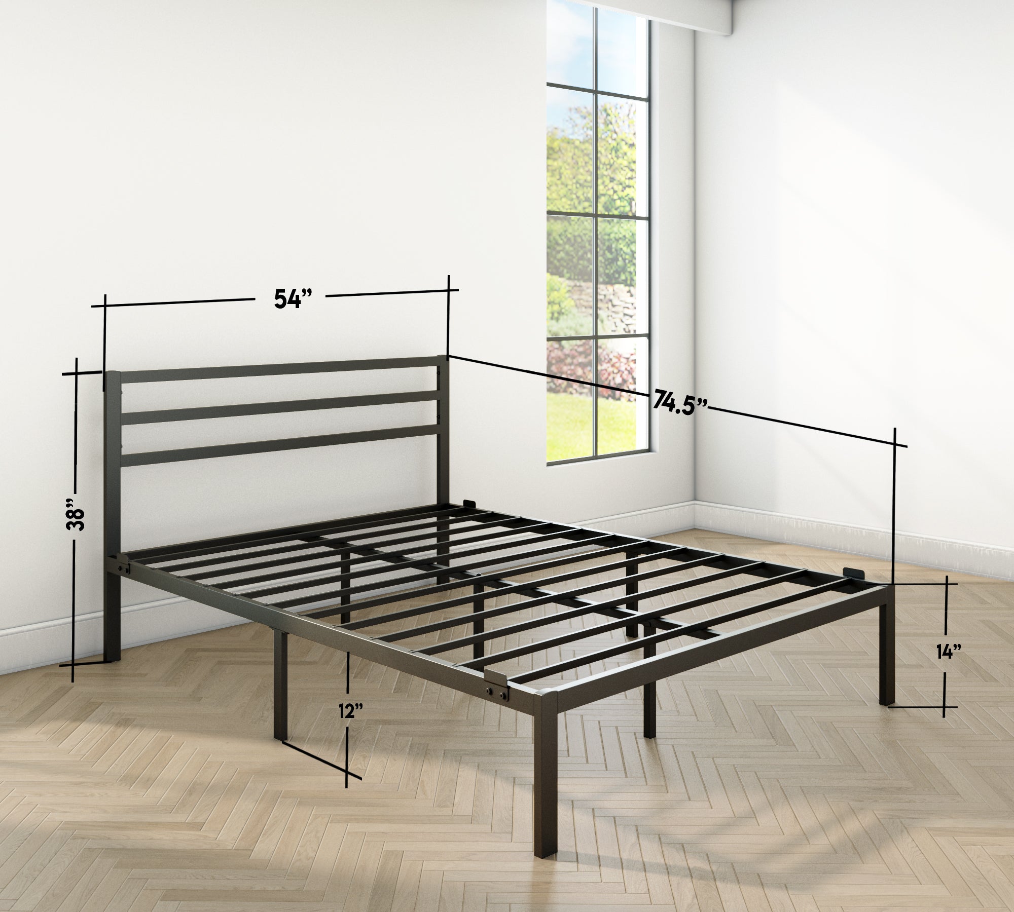 Modern Bed - Black, Metal Bed Frame - Ambee21