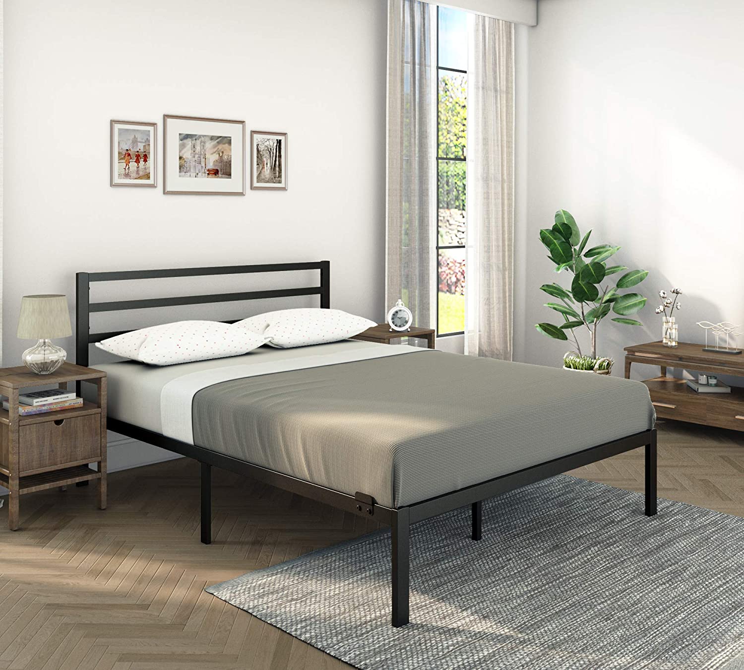 Modern Bed - Black, Metal Bed Frame - Ambee21