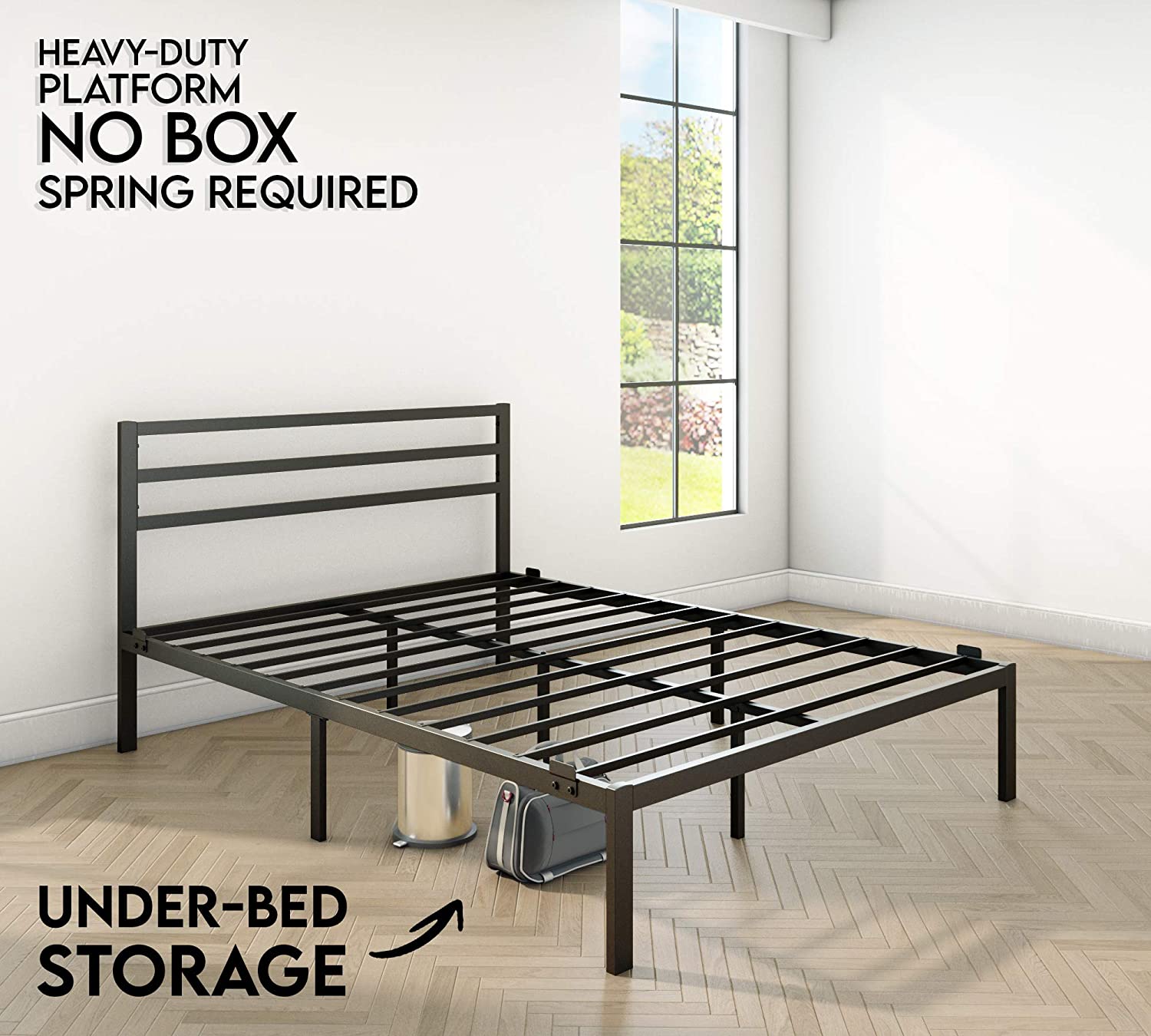 Modern Bed - Black, Metal Bed Frame - Ambee21